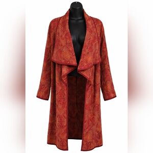 Coogi Open Front Duster Jacket Tapestry Print Long Cardigan